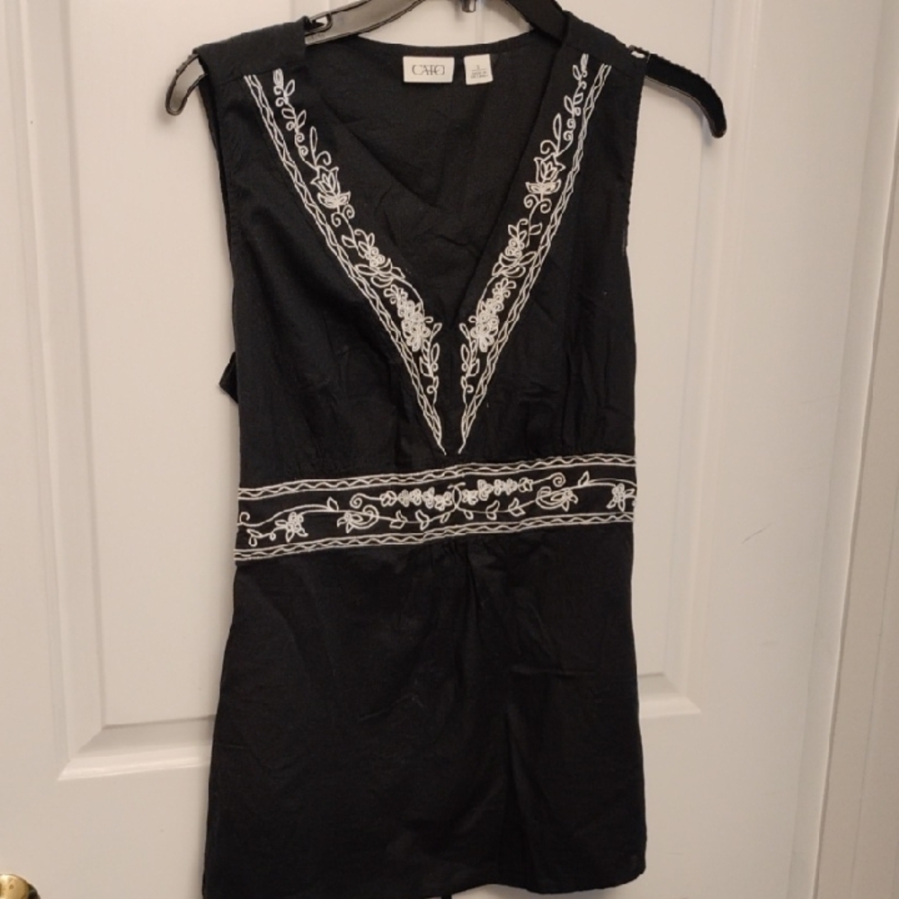 Cato Black and White Embroidered Tank Top